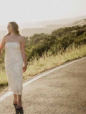 Strapless Cream Floral Midi Dress